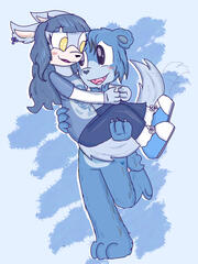 A commission done for a client with their oc and messy bear from care bears